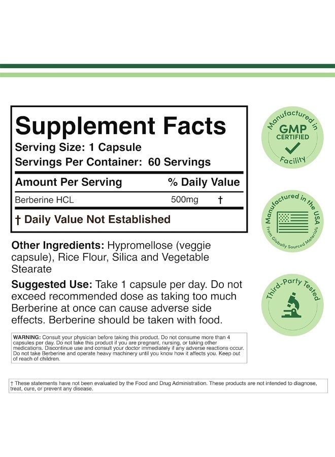 Berberine Supplement 500mg, 60 Capsules (Third Party Tested, Non-GMO, Gluten Free, Vegan Safe) AMPK Activator - Berberine HCL for Cardiovascular Health by Double Wood - Image 3